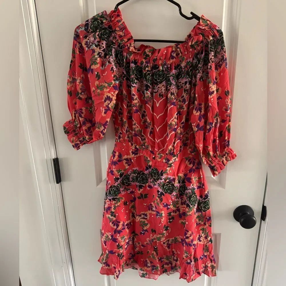 Saloni Grace Silk Mini Floral Off The Shoulder Garden Red